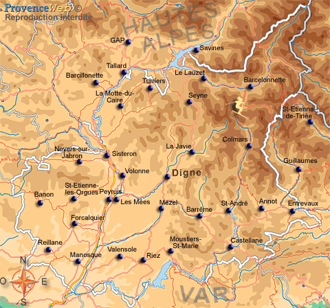 Carte des Alpes de Haute Provence