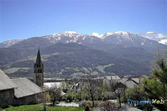 Saint Pons, bell-tower and mountain