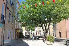 Carnoules, cafe terrace in front of the city-hall